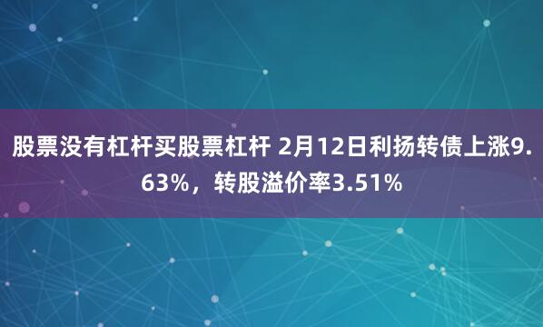 股票没有杠杆买股票杠杆 2月12日利扬转债上涨9.63%，转股溢价率3.51%