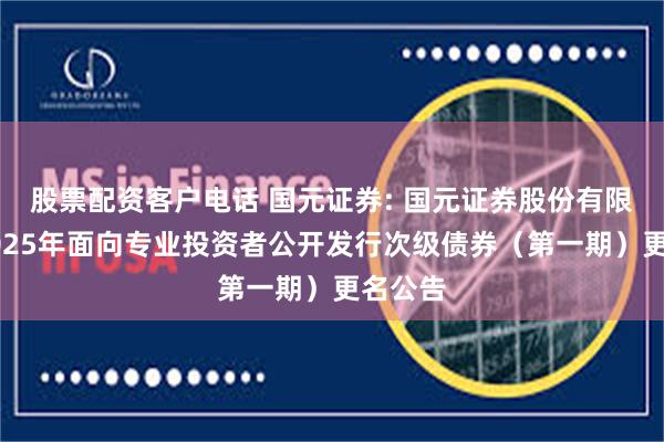 股票配资客户电话 国元证券: 国元证券股份有限公司2025年面向专业投资者公开发行次级债券（第一期）更名公告